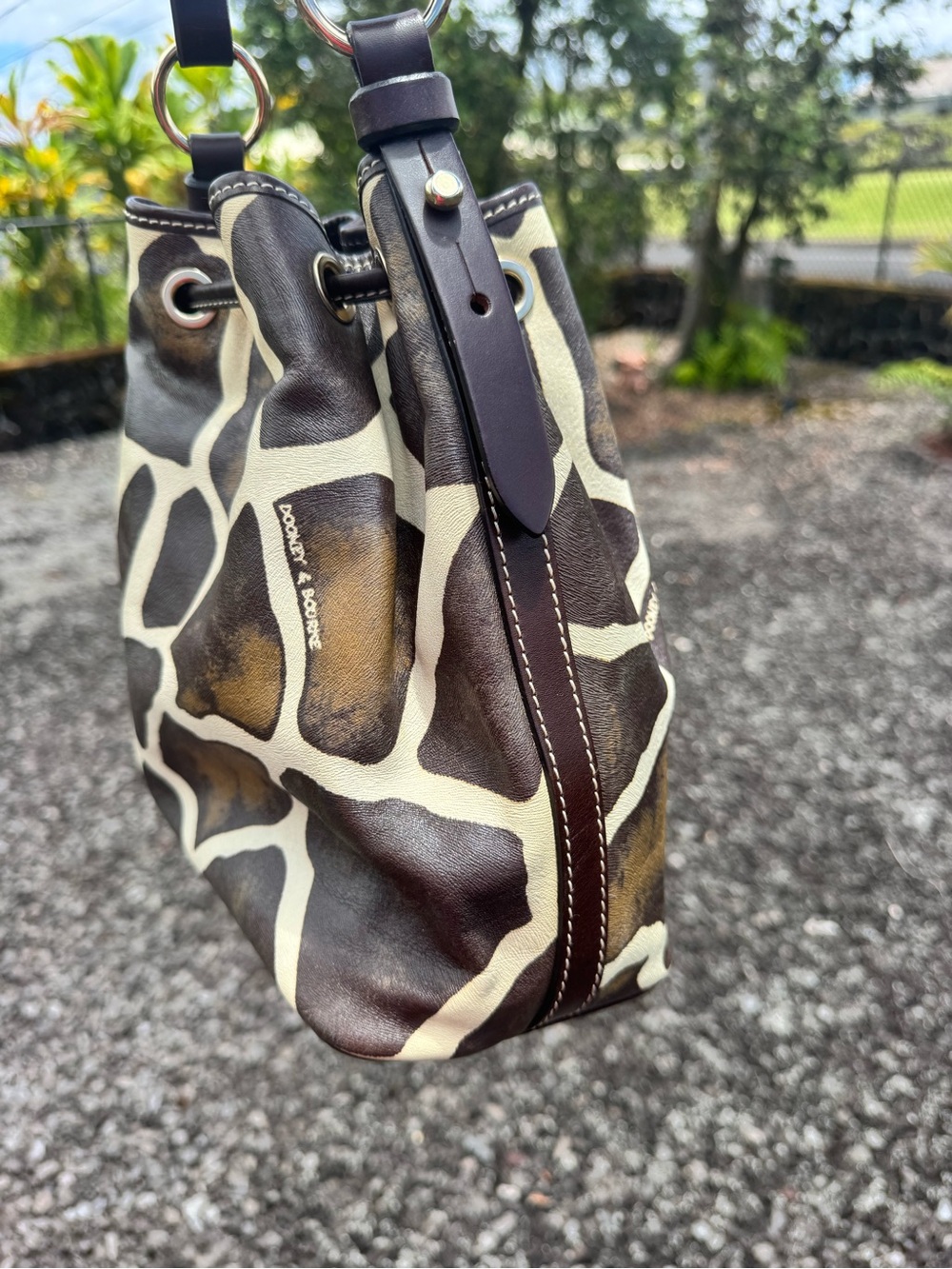 Dooney & Bourke Giraffe Print Drawstring Bucket Bag Leather Shoulder Purse 2008 - Picture 6 of 11